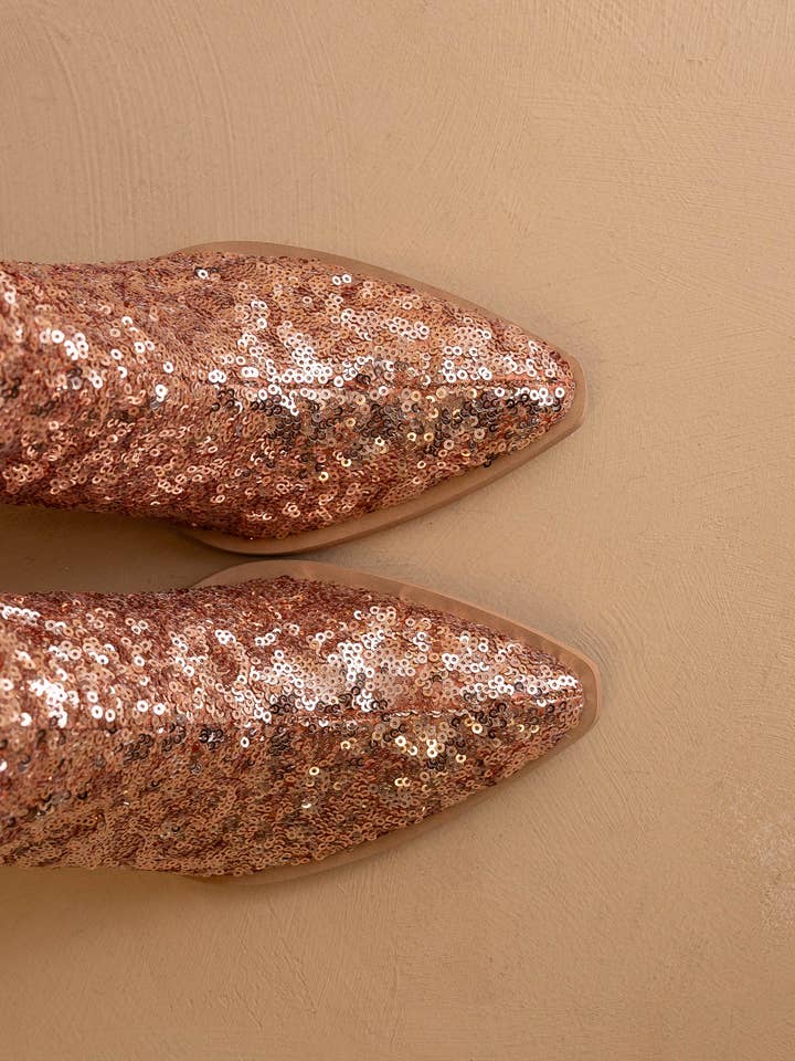 The Jewel Rose Gold | Knee High Sequin Boot for wholesale on Faire
