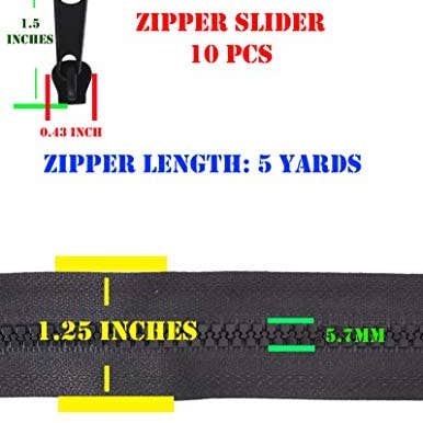 Plastic Zipper by The Yard Bulk 5 Yard Black Zipper Roll for Sewing, Replacement, Upholstery with 10 Sliders, Size 5 Coil; by Mandala Crafts for wholesale on Faire3