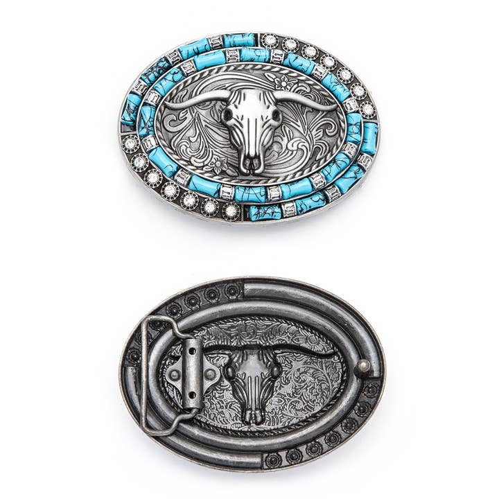 Rope & Spurs - Wholesale Belt - Women's - Long Horn Buckle Turquoise Pave Stone Western Belt