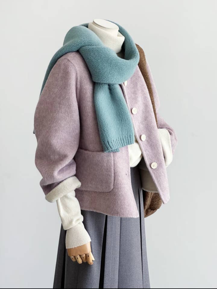 Cardigan court réversible en laine Aria - Lavande pour la vente par Loom & Line