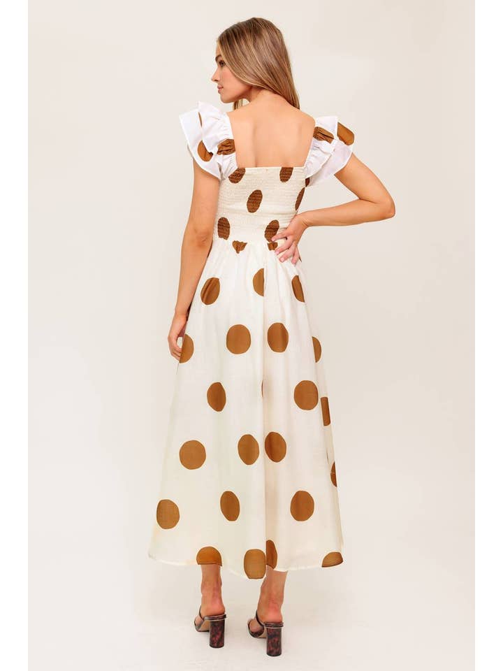 IVORY CAMEL A printed woven midi dress - ID22364 for wholesale on Faire