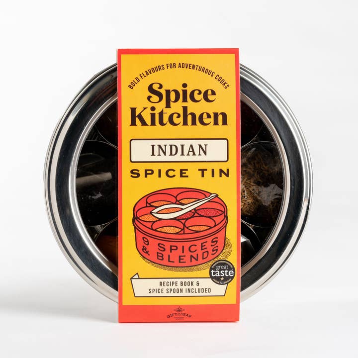 Spice Kitchen – Mistura de especiarias secas por atacado – Lata de especiarias indianas com 9 especiarias e envoltório de sari de seda4