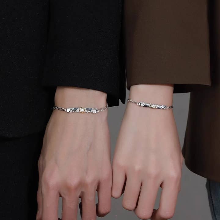 Perimade & Co. LLC - Wholesale Charm/Dangle Bracelet - Sun Moon Matching Couple Bracelet in 925 Sterling Silver