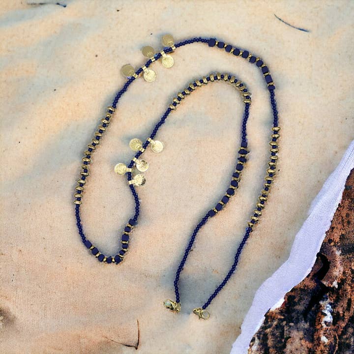 Narratives The Line - Wholesale Sunglasses/Eyeglasses Strap - Women's - Lapis Blue & Gold Charm Beaded Glasses Chain5