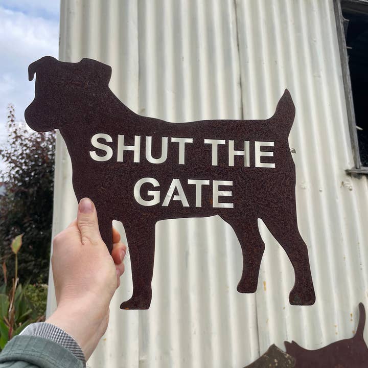 Shut The Gate - Jack Russell Metal Garden Art & Welcome Sign for wholesale by Precision Waterjet