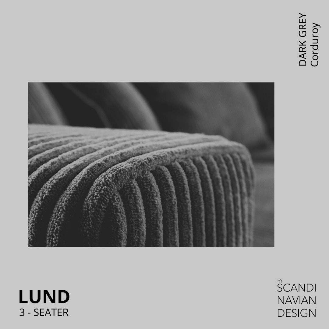 Lund 3-seater Sofa, Dark Grey Corduroy, removable & washable cover for wholesale on Faire5