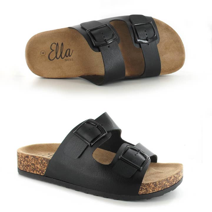 Ella Shoes Ltd – wholesale Sandals – Women's – Bronte: Women's Double Buckle Two Strap Slides4