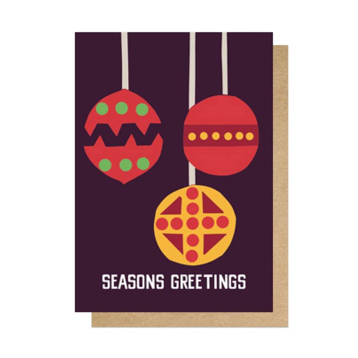 Seasons Greetings Baubles Greetings Card for wholesale by East End Prints - Greetings Cards & Postcards