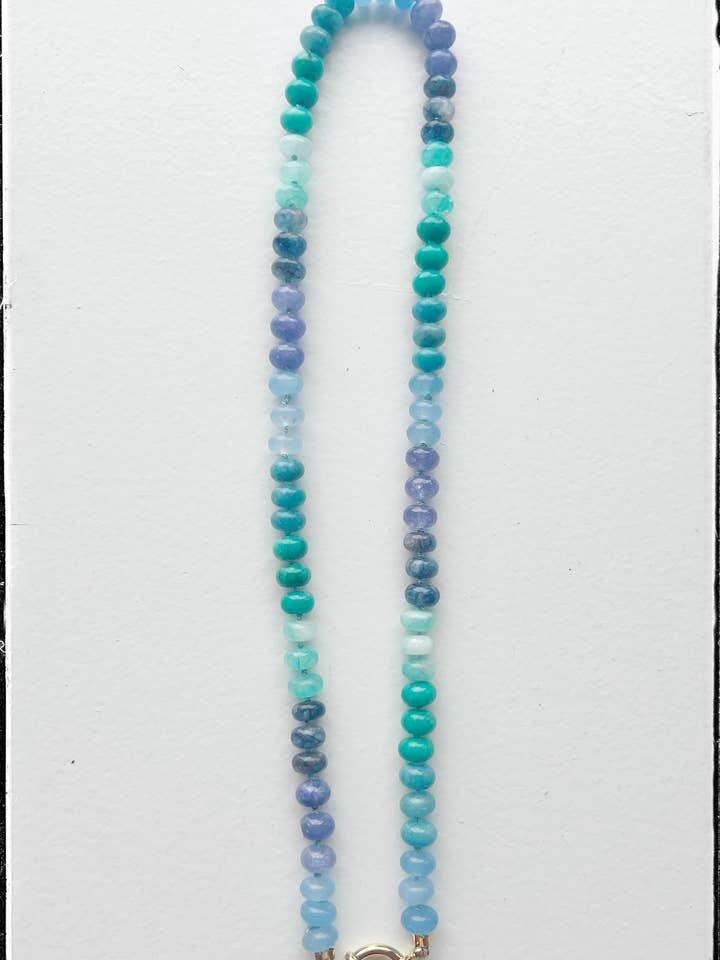 Short Jade & Jasper Rondelle Bead Knot Necklace Blue Jade for wholesale by GentrybyJenna