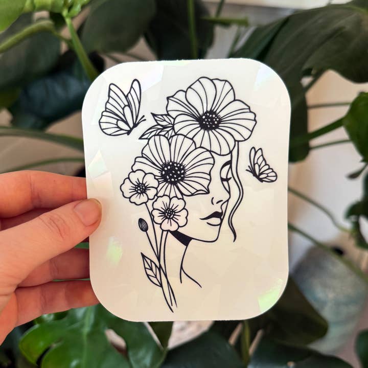 Art by Sharell - Wholesale Suncatcher - Floral Woman Suncatcher Sticker, Plant Lover Window Decal4