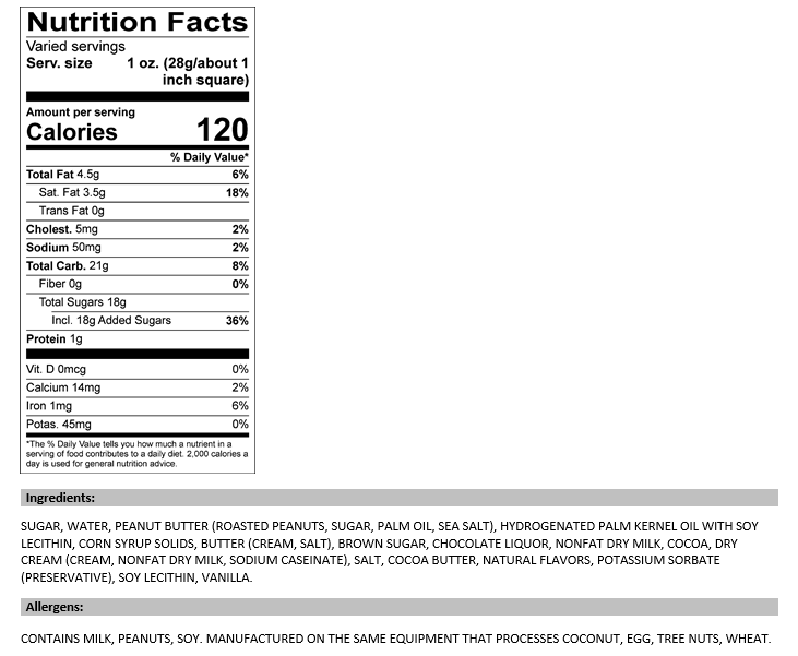 Valley Fudge & Candy - Wholesale Fudge - Peanut Butter Chocolate 6 lb. Fudge Slab3