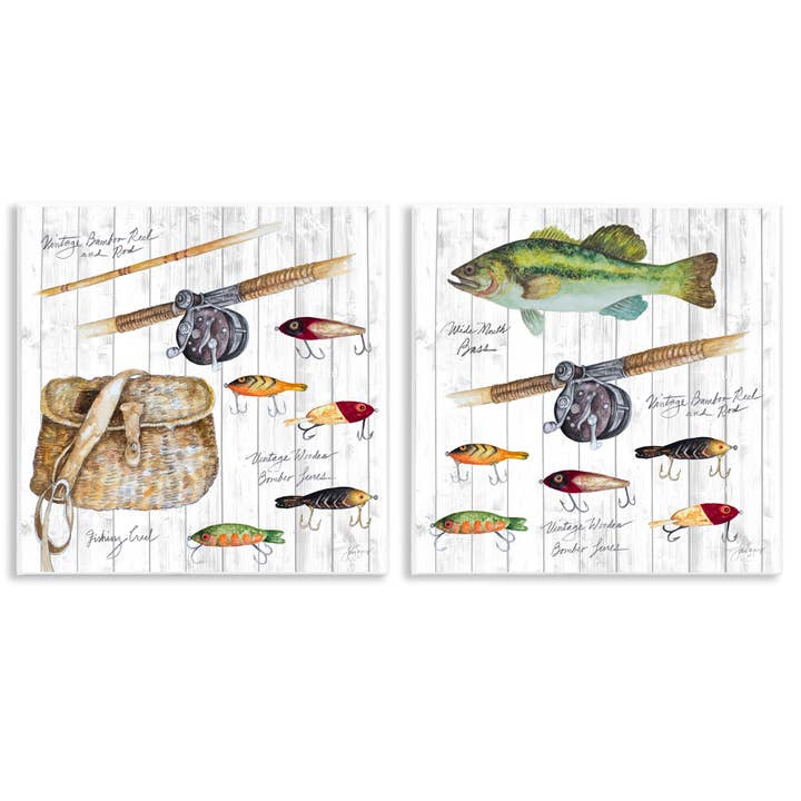 Stupell Industries - Wholesale Wall Art Set - Vintage Fishing Gear - Unframed Wall Art Set