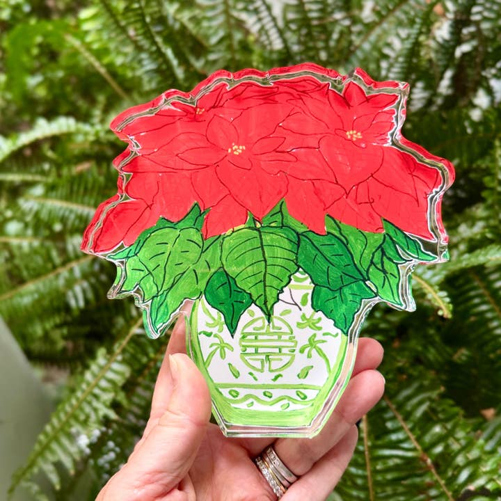 Lemondaisy Design - Wholesale Christmas Decoration - Acrylic Block Chinoiserie Christmas Poinsettia1