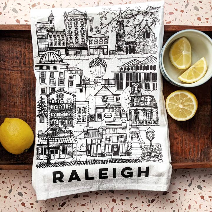 Raleigh, North Carolina cotton tea towel for wholesale by Papermill Creative