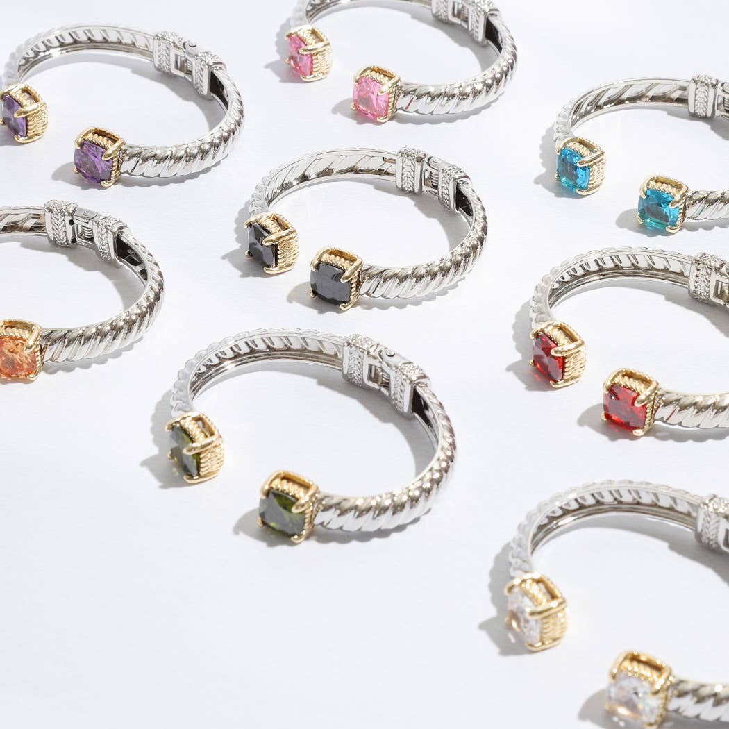Fashion City - Wholesale Cuff Bracelet - Colored Square Rhinestone Edge Bangle Bracelet20
