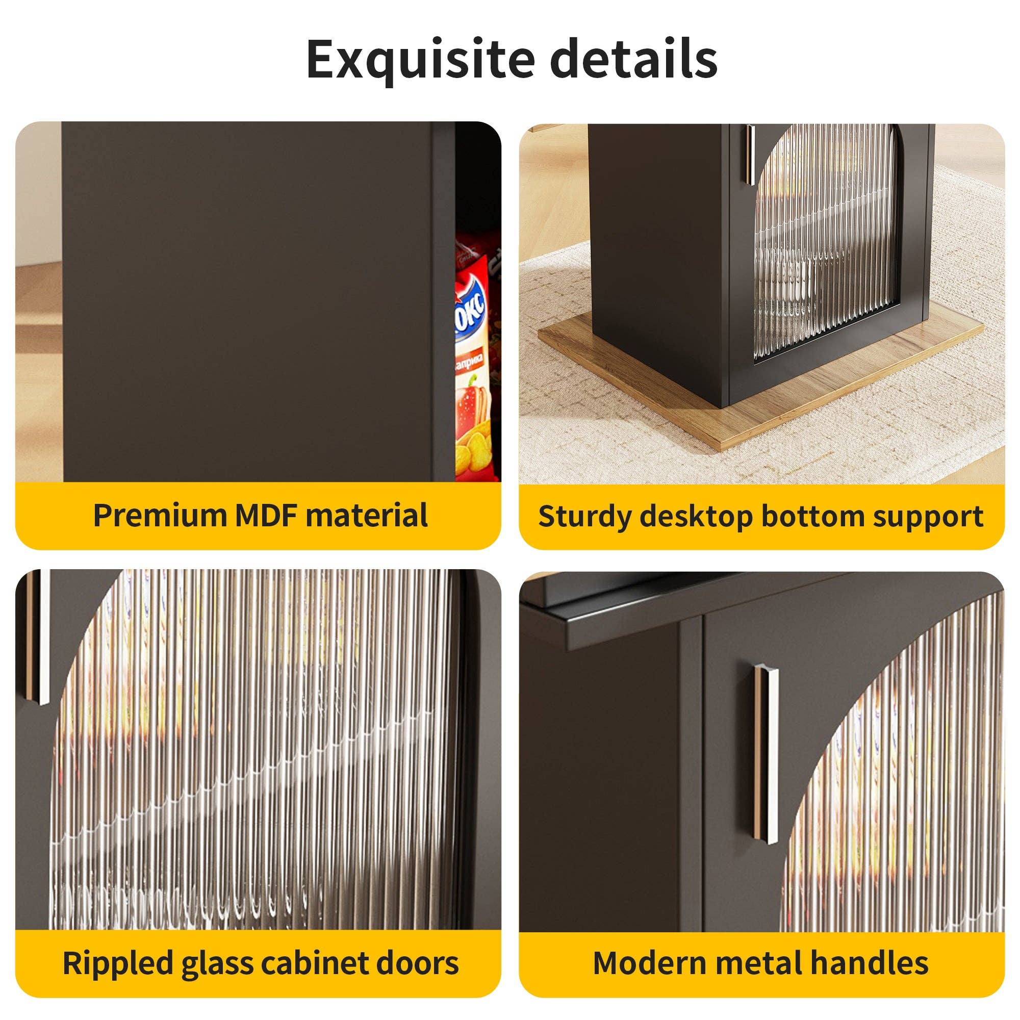 Urban Meuble - Wholesale Side Table - Extendable dining table with wood effect, black storage space, and glass 110-140*70cm CHOCAS BLACK GLASS30