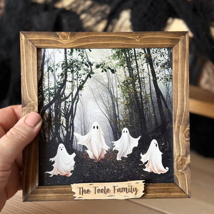 Cute Ghost Family of 4 Framed Sign for wholesale by Teele and Co.