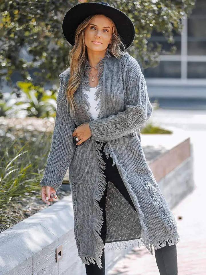 cardigan in maglia con design a nappa aperta sul davanti per la vendita all'ingrosso da parte di Queen Fashion