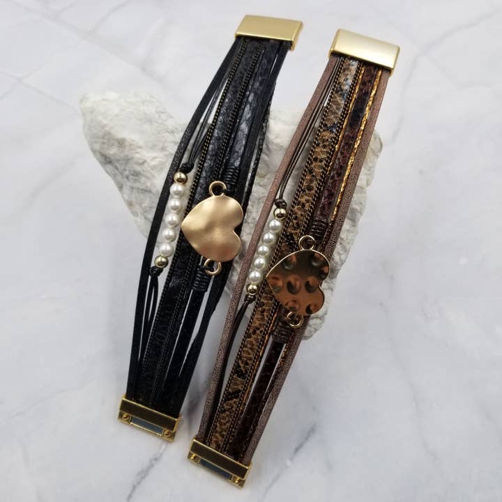 The Pretty Jewellery - Wholesale Bangle Bracelet - Heart Leather Wrap Magnetic Bracelet
