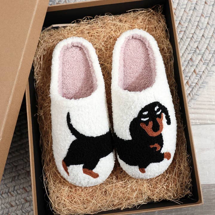 Weavey Studio - Wholesale Slippers - Women's - Adult Dachshund Dog fluffy Slippers soft fleece warm shoe