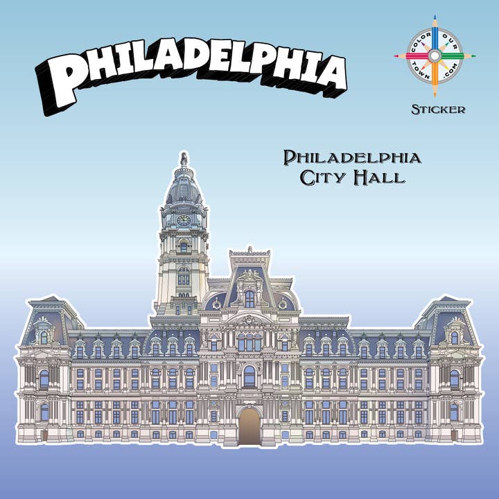 Hôtel de ville de Philadelphie - Autocollant pour la vente par Color Our Town