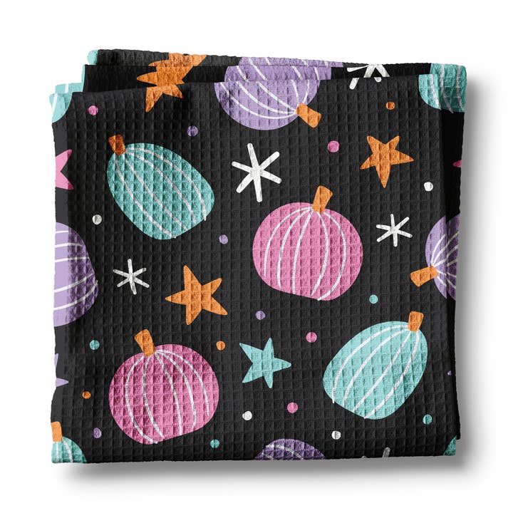 Pink Pumpkin Retro Halloween Fall Kitchen Towel Waffle Weave for wholesale by Canary Road