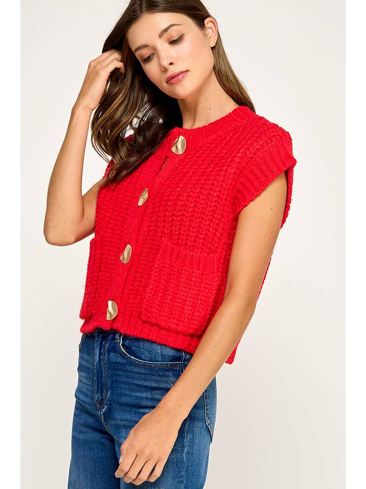 Miss Love - Wholesale Sweater Vest - Women's - CHUNKY KNIT BUTTON-FRONT VEST TOP12