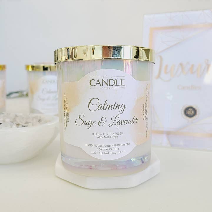 Luxury Crystal Candle, Infused with Natural Agate, White Sage & Lavender Scented Candle for wholesale by One Candle Story