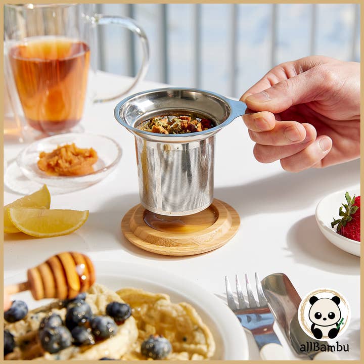 allBambu Inc - Wholesale Tea Strainer/Infuser - Stainless Steel Tea Infuser with Bamboo Lid
