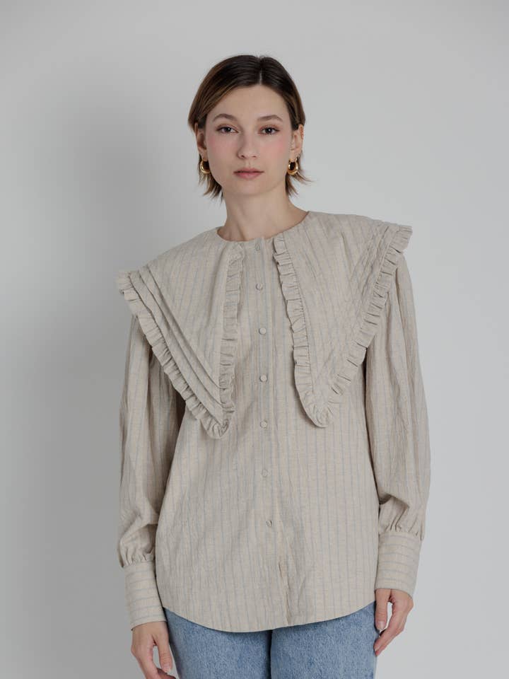 AT2322 - SAILOR COLLAR RUFFLE BLOUSE for wholesale by Aureum