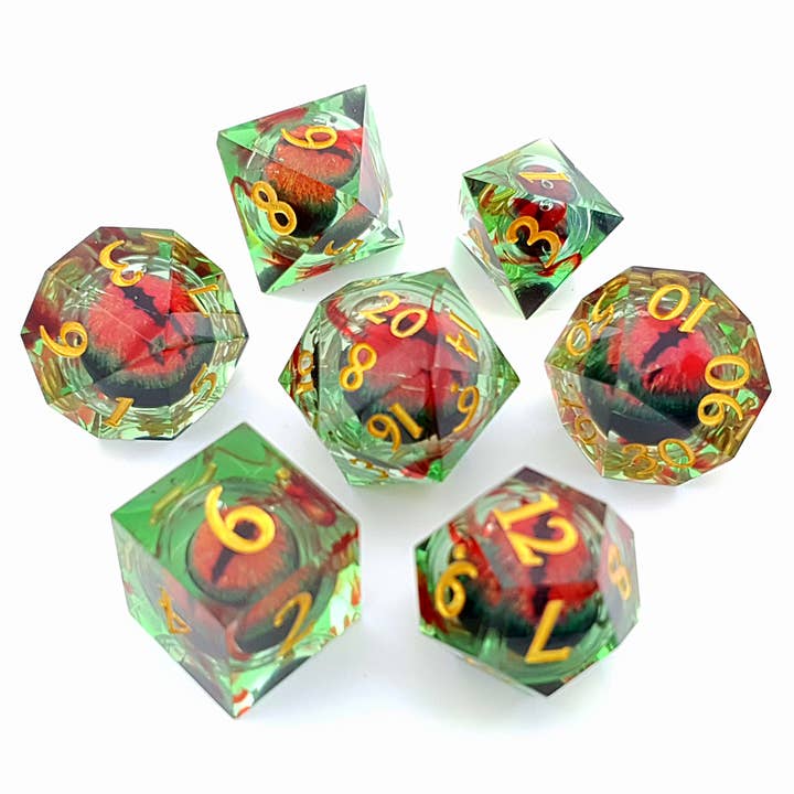 Eye of Curses | Moving Eye Dice | 7 Piece Set for wholesale by Tabletop Dominion Limited