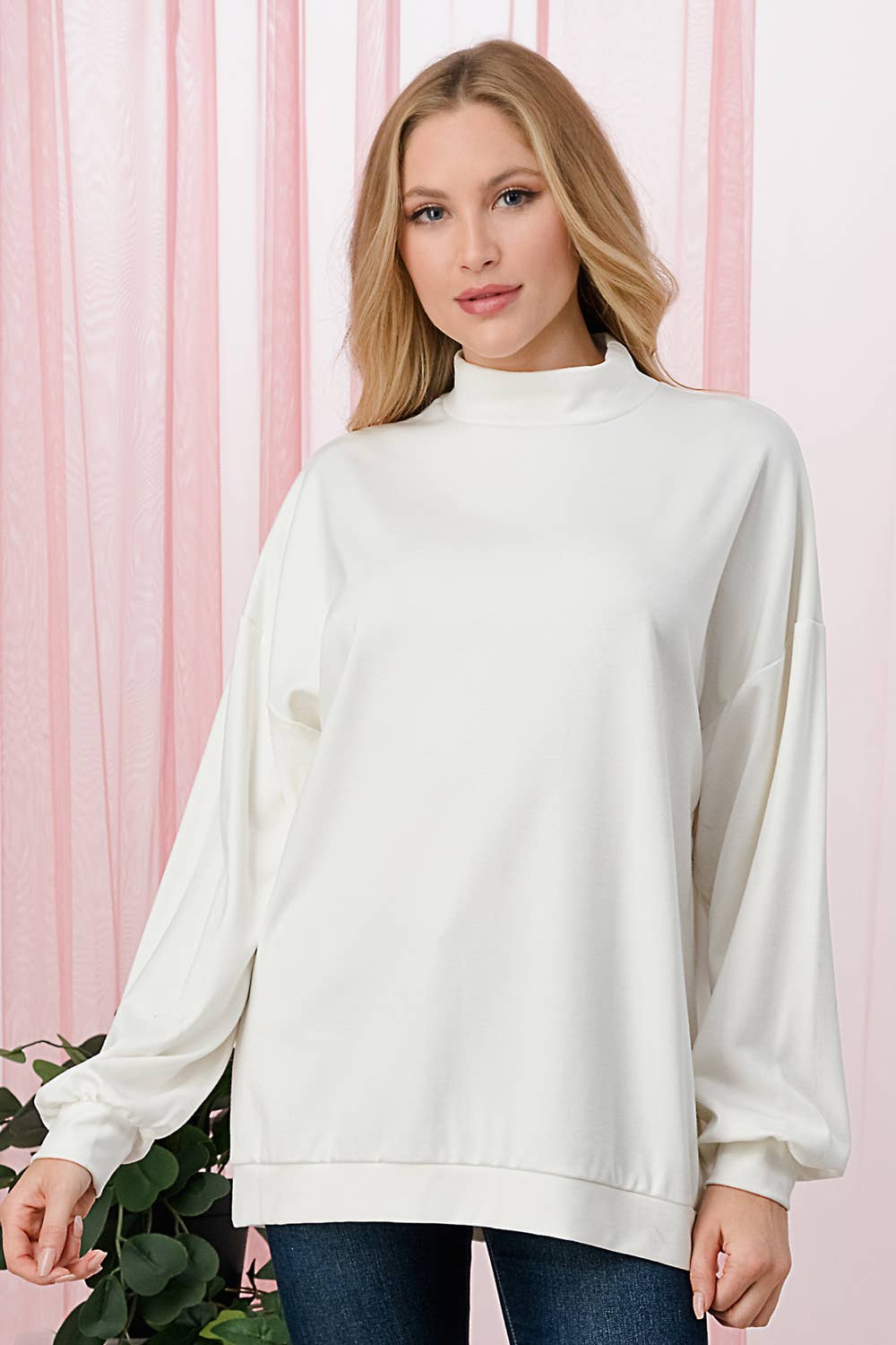 Tres Bien, Inc - Wholesale Sweatshirt - Women's - MOCKNECK, L/S SWEATER BRANDY TOP4