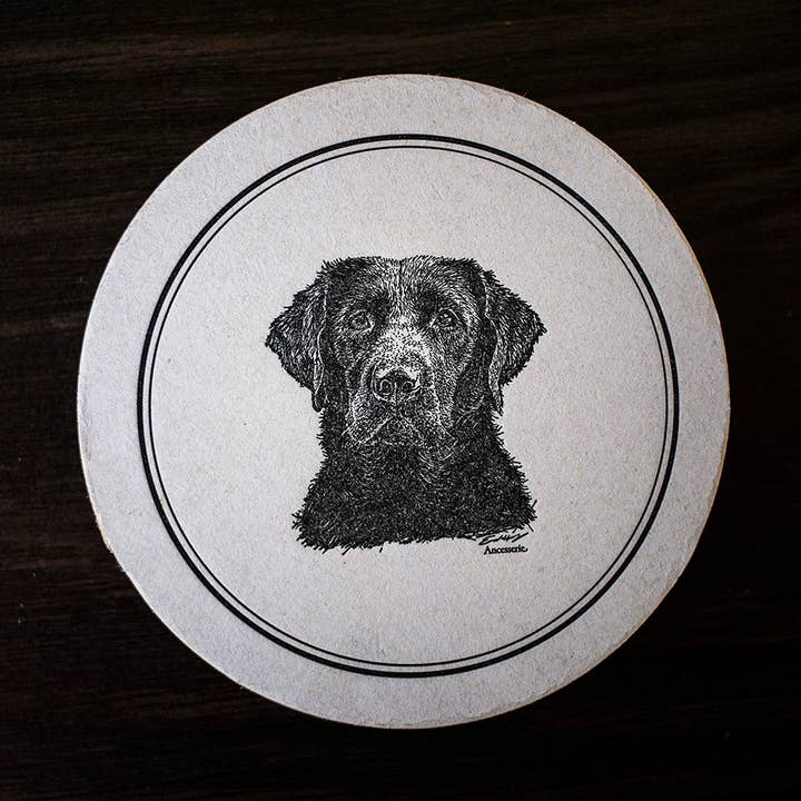 Black Lab Coasters for wholesale by Ancesserie Letterpress