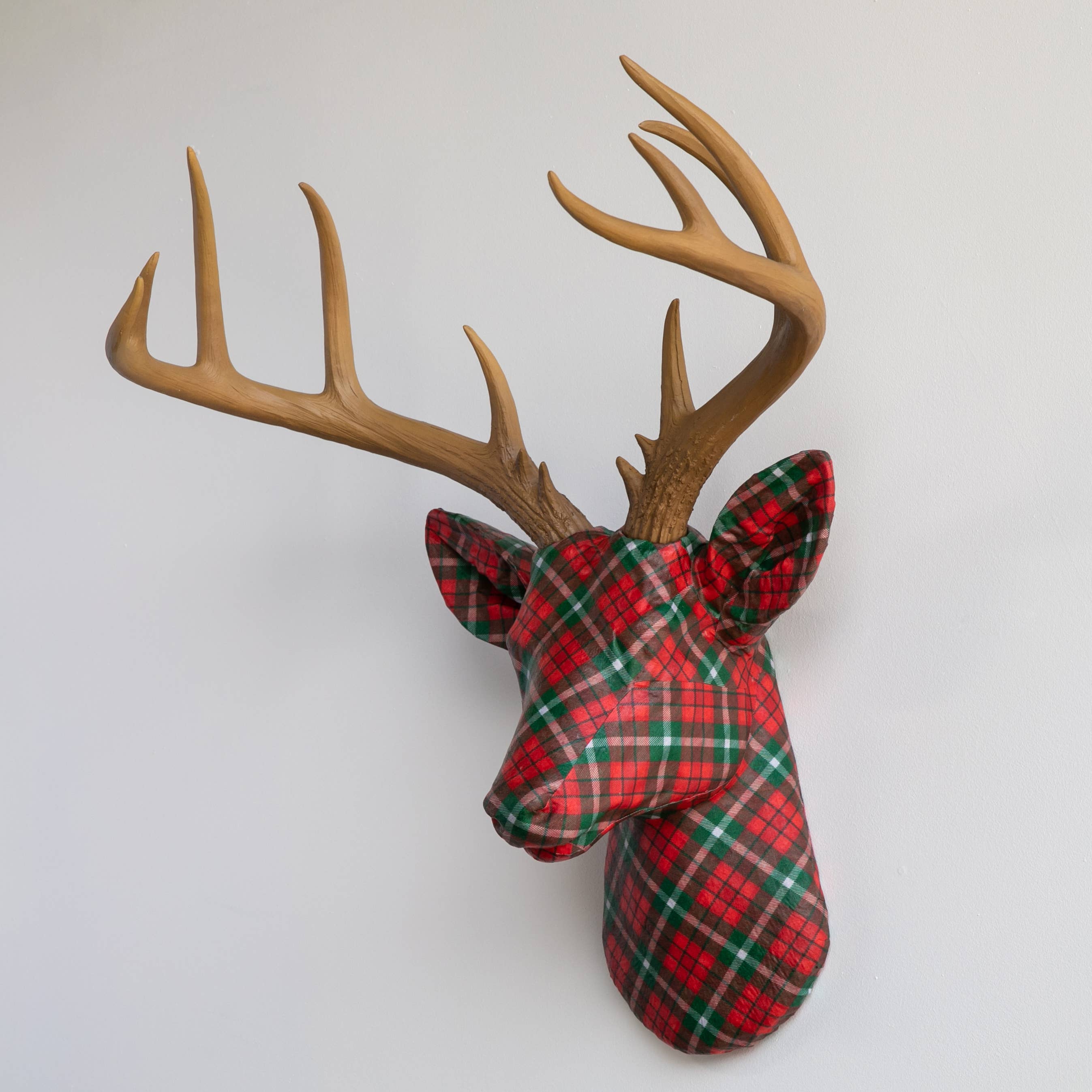 Near and Deer - Wholesale Wall Accent - Fabric Deer Head - Christmas Plaid3