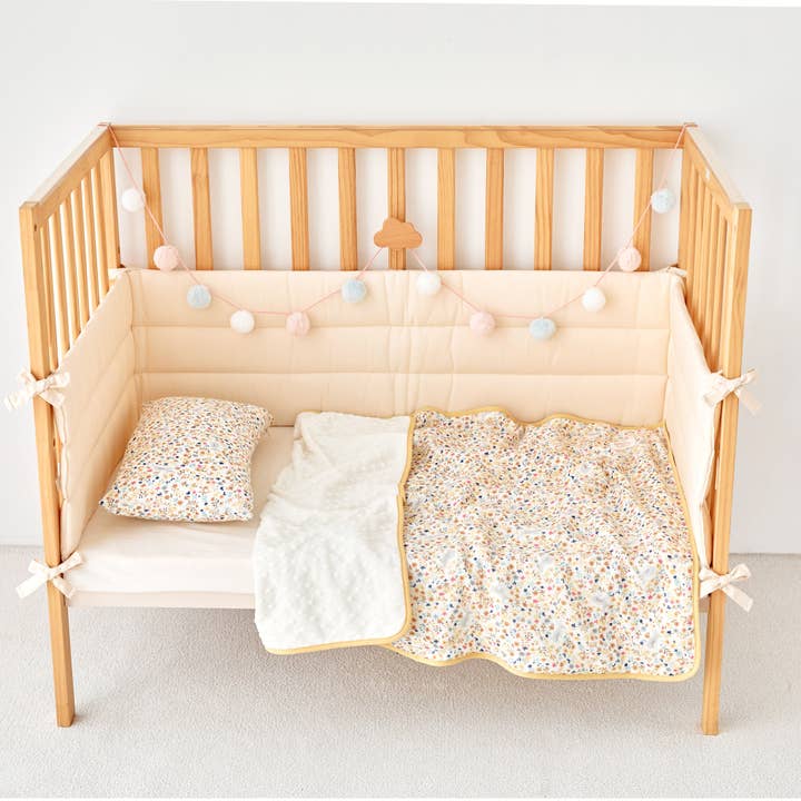 Bunny Garden Gauze & Sherpa Reversible Baby Blanket for wholesale by Loa Daisy