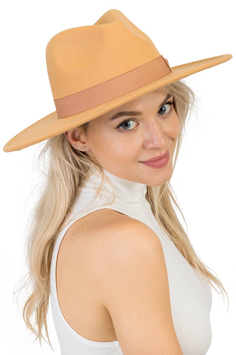 Cap Zone - Vente Chapeau en feutre – unisexe - Chapeau d'éleveur en feutre monochrome à large bord et nœud plat6