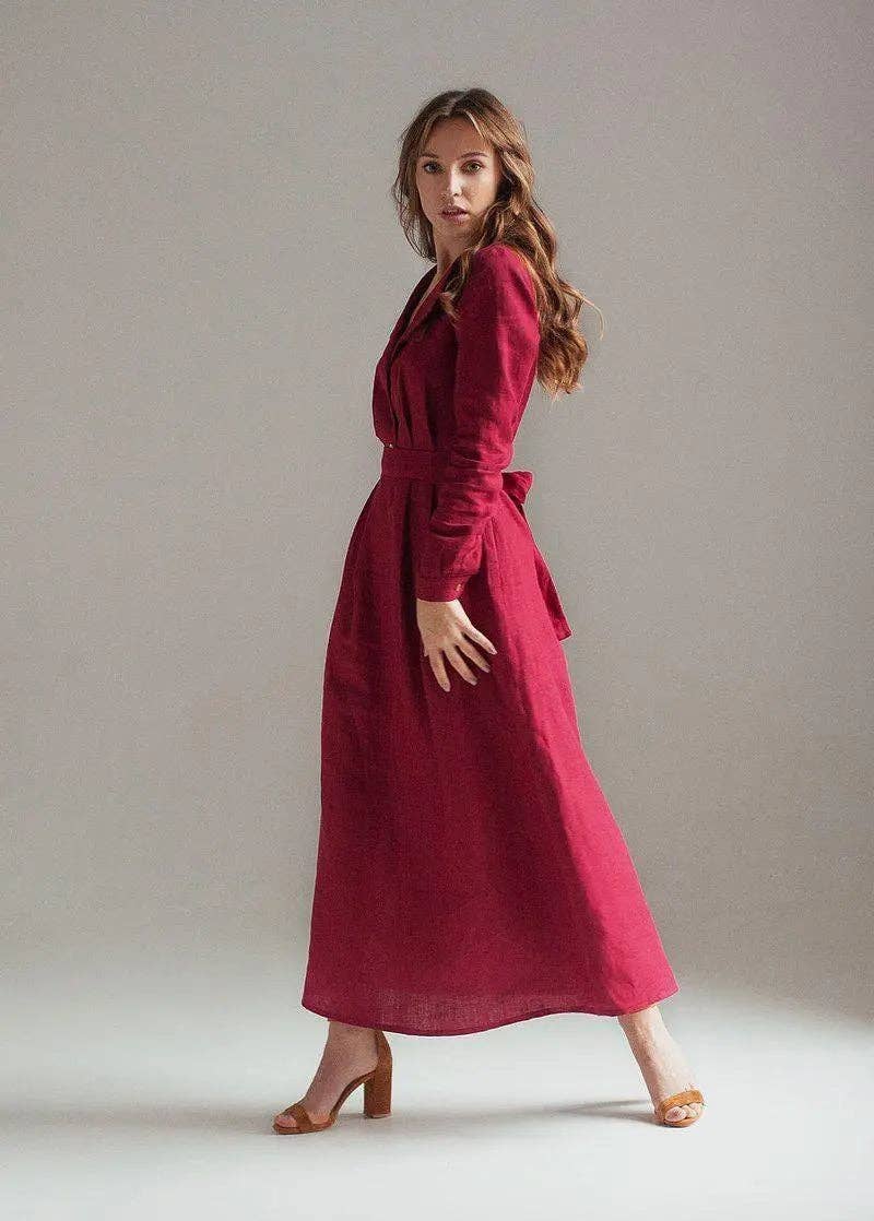 Velvety - Wholesale Dress - Women's - Burgundy Maxi Linen Dress Janet5