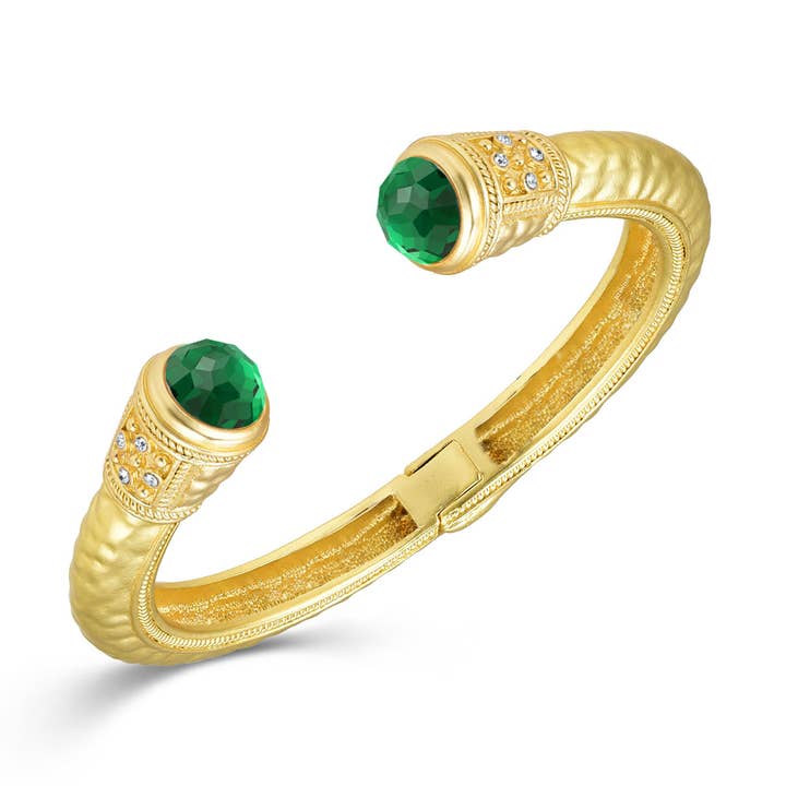 NY Jewelry House - Wholesale Cuff Bracelet - Gold Hammered Stone End Bangle