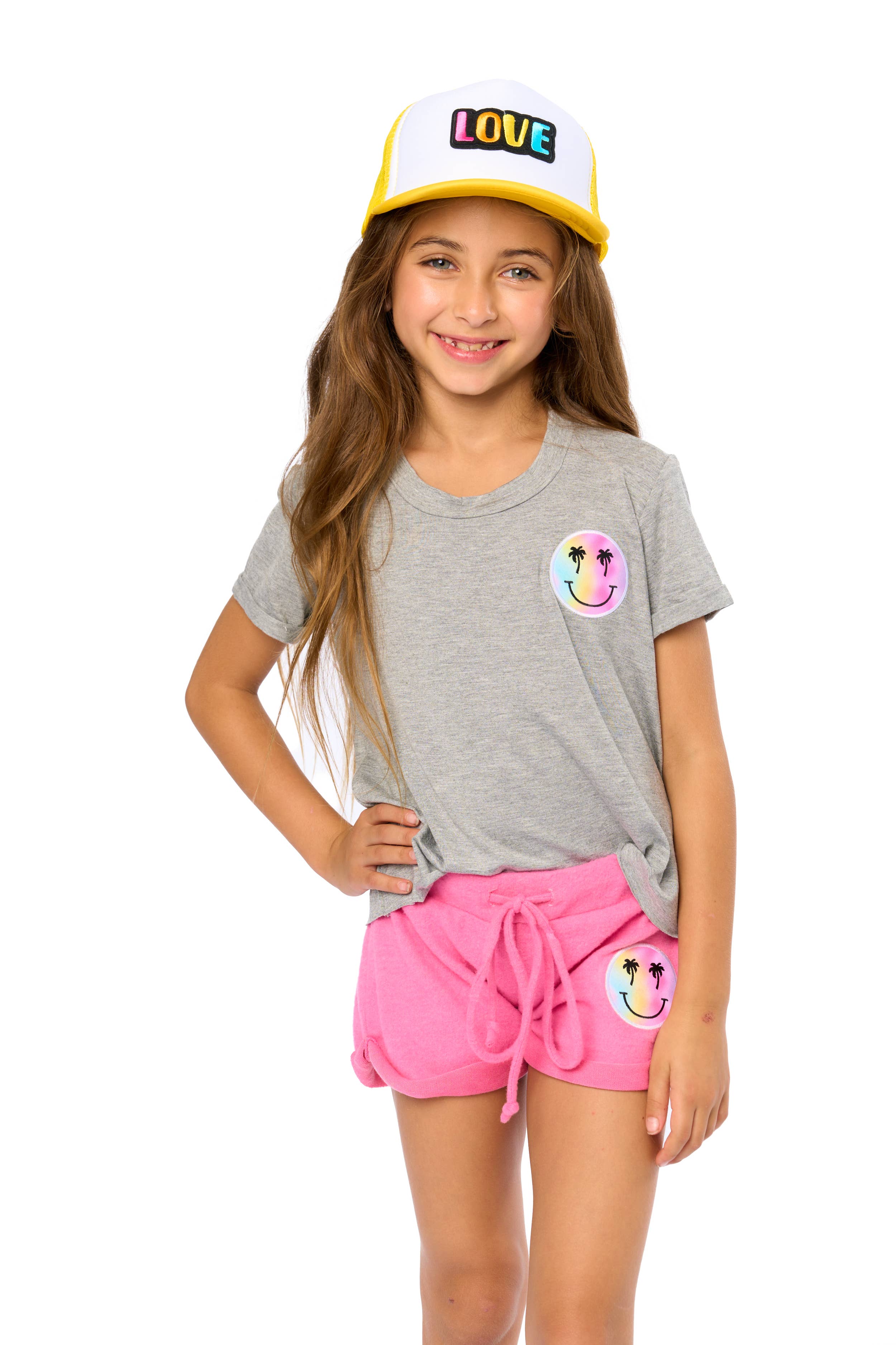 Malibu Sugar - Wholesale Shorts - Kids - Girls (7-14) Brushed Hacci Shorts w/ Smiley Palm Tree Patch0