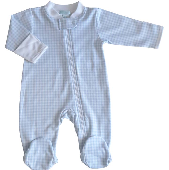 Baby Boy's "Blue Checks" Zipper Pima Cotton Footie for wholesale by Baby Threads