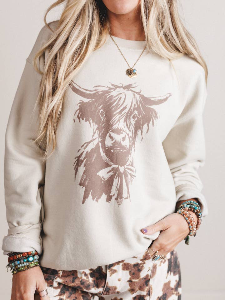Highland Love Sweatshirt - Sand for wholesale by Three Bird Nest