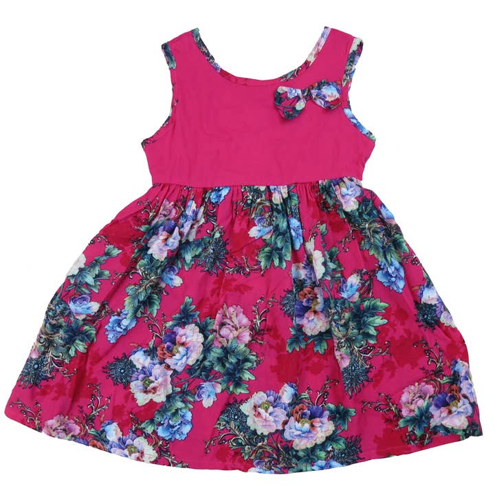 Vestido de Algodão Rosa-Choque com Estampa Floral por atacado de Wenchoice