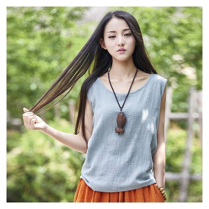 Sheer Trend – Engroshandel Tanktop – Kvinder – Let og åndbar kunstnerisk løs tanktop4