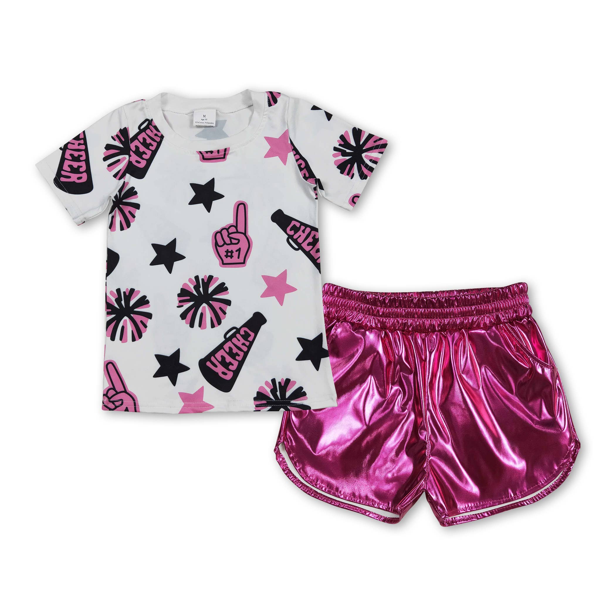 Yawoo Garments - Wholesale Top & Skirt Set - Kids - Short sleeves stars cheer top gold skirt girls clothes6