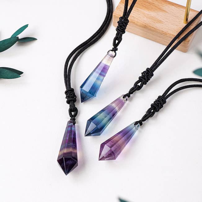 Moon Rituals - Wholesale Spiritual Stone/Crystal - Rainbow Fluorite Necklace Pendulum - Embrace Clarity & Creativity3