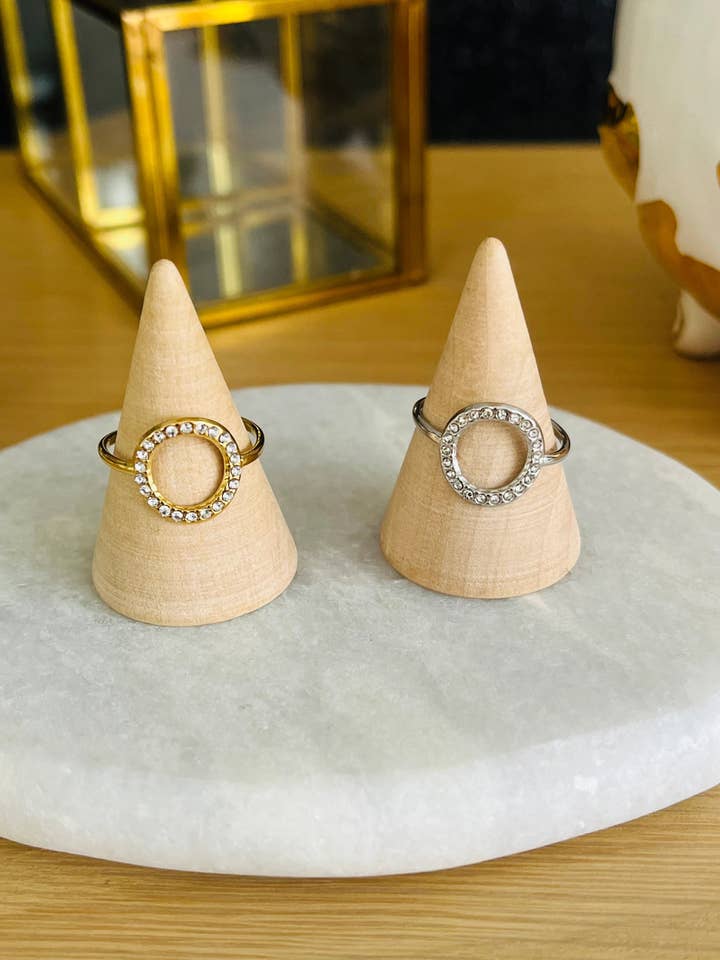 Stainless steel circle ring with rhinestones for wholesale by Innaya