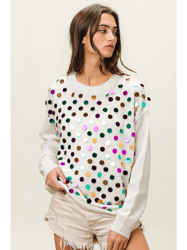 Vanilla Monkey - Wholesale Knit Sweater - Women's - Mardi Gras Colors Spangled Knit Pullover