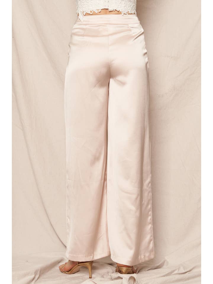 En Crème - Wholesale Pants - Women's - Satin Wide Leg Pants