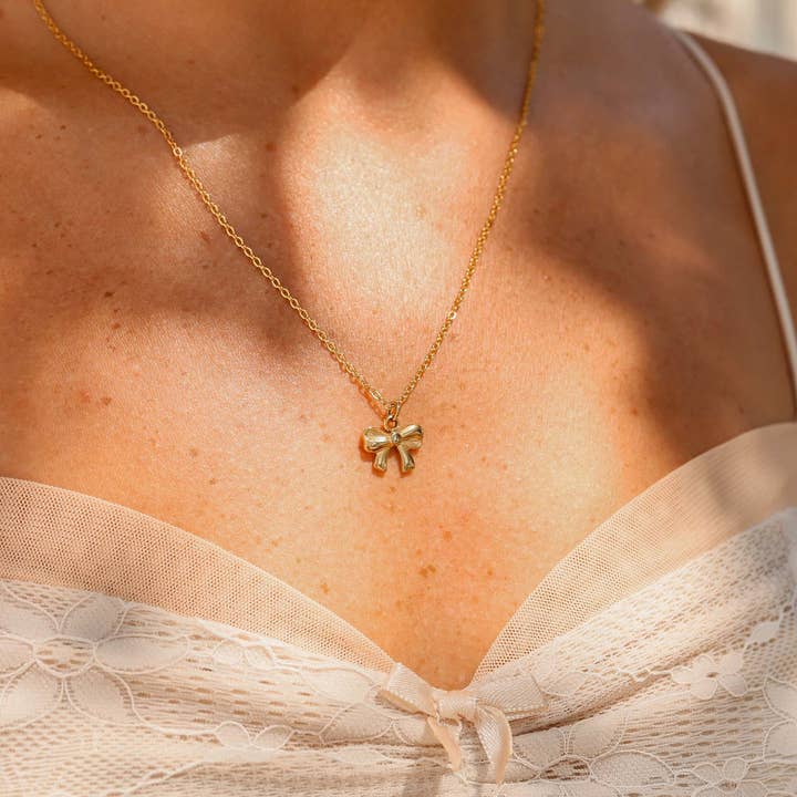 WJW - Wholesale Individual Charm/Pendant - 18K Gold PVD Stainless Steel Ribbon Bow Charm3