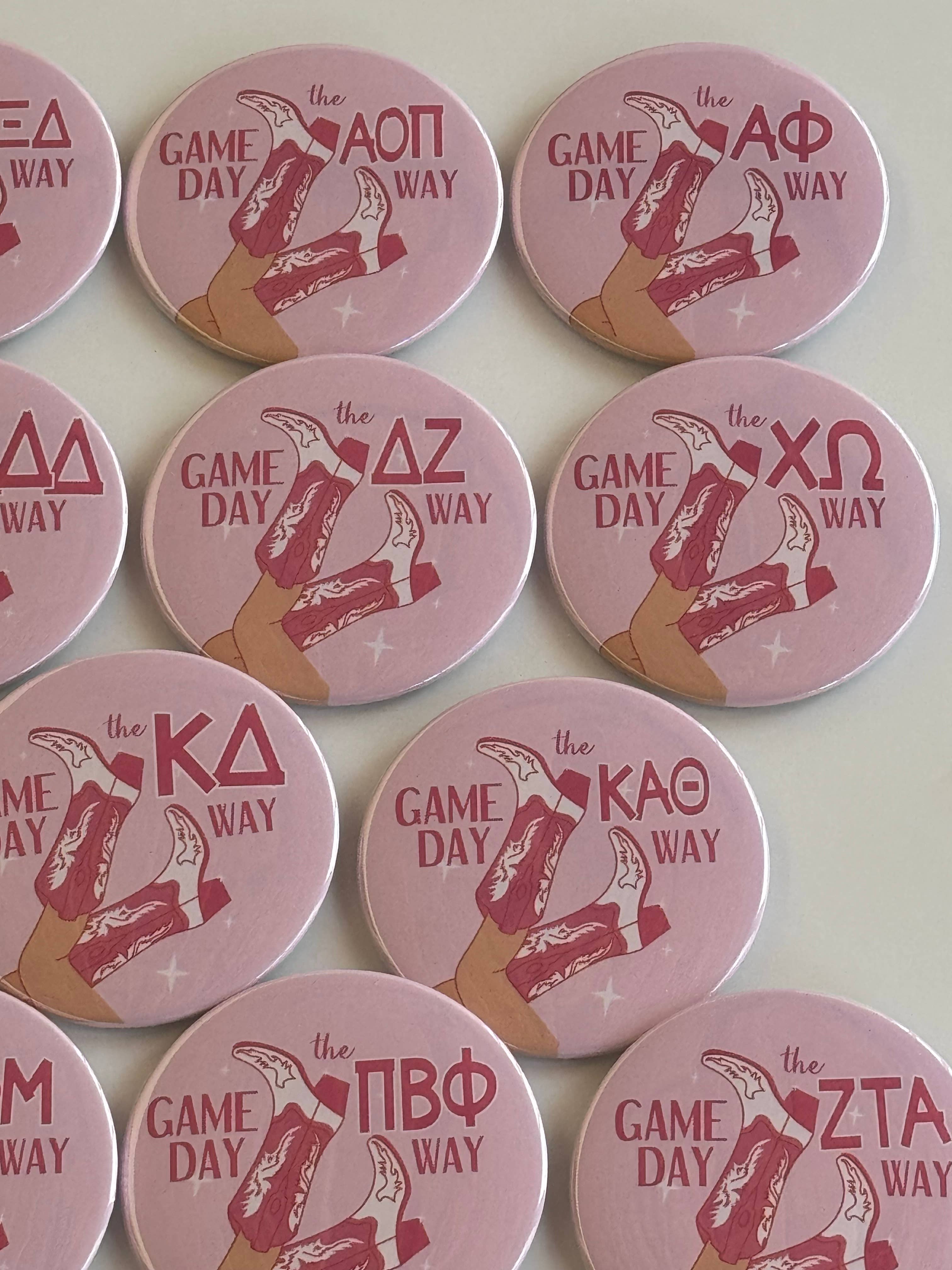 Buttongirl99 - Wholesale Lapel Pin/Button - Sorority 3" Button - Pink Boots4